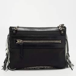 Pre Owned Proenza Schouler Black/White Leather Fringe Crossbody Bag