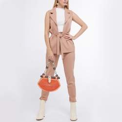 Pre Owned Proenza Schouler Orange/White Textured Leather and Stingray Tika Clutch Bag