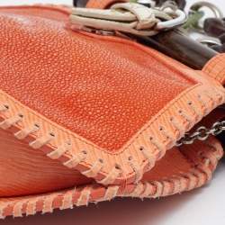 Pre Owned Proenza Schouler Orange/White Textured Leather and Stingray Tika Clutch Bag