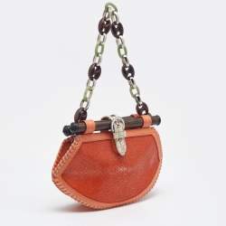 Pre Owned Proenza Schouler Orange/White Textured Leather and Stingray Tika Clutch Bag