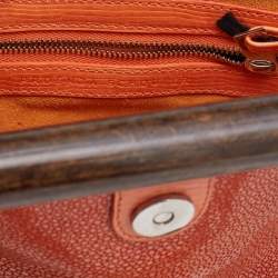 Pre Owned Proenza Schouler Orange/White Textured Leather and Stingray Tika Clutch Bag