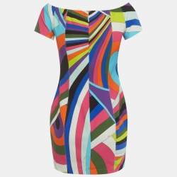 Pre Owned Emilio Pucci Multicolour Iride Print Crepe Off-Shoulder Cady Mini Dress M