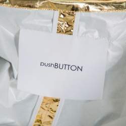 Push Button Metallic Gold Crinkled Synthetic Belted Oversized Trench Coat M