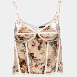 R13 Cream Floral Print Velvet Corset Camisole S R13 TLC