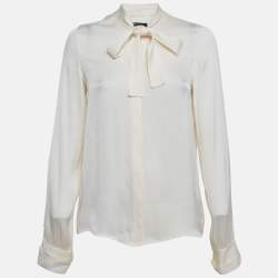 Pre Owned Rachel Zoe Cream Silk Blend Tie Collar Blouse S