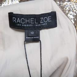 Rachel Zoe Gold Lurex Silk Cold Shoulder Overlay Detail Marlene Maxi Dress M