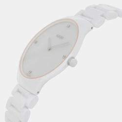 Rado White Mother Pearl Diamond High-Tech Ceramic True Thinline R27958902 Women's Wristwatch 30 mm