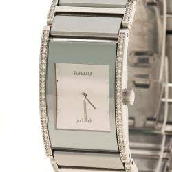 Pre Owned Rado Silver Stainless Steel and Ceramic Diamond Women's Wristwatch 16 mm