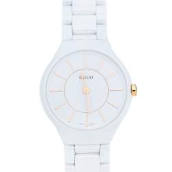 Pre Owned Rado White Ceramic Titanium True Thinline R27958109 Women's Wristwatch 30 mm