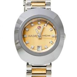 Pre Owned ساعة يد نسائية رادو "دياستار أر12403633" ألماس و ستانلس ستيل لونين و كربيد التنغستن مينا صفراء 27 مم