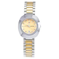 Pre Owned Rado Champagne Tungsten Carbide Two-Tone Stainless Steel Diamond Diastar R12403633 Women's Wristwatch 27 mm