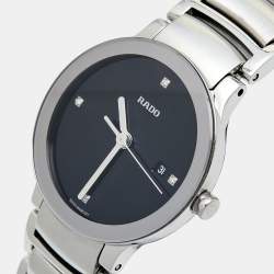 Rado Black Stainless Steel Diamond Centrix R30928713 Women's Wristwatch 28 mm