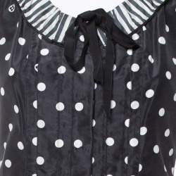 Louis Vuitton Black Polka Dot Printed Silk & Cotton Contrast Neck Detail Sleeveless Top XS