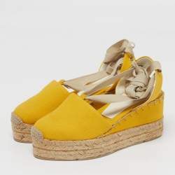 مملوكة مسبقًا Ralph Lauren Collection Size 36.5 Yellow Canvas Wedge Sandals