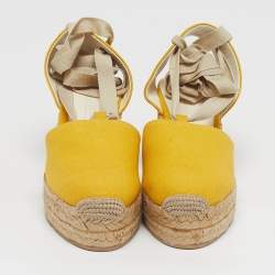مملوكة مسبقًا Ralph Lauren Collection Size 36.5 Yellow Canvas Wedge Sandals