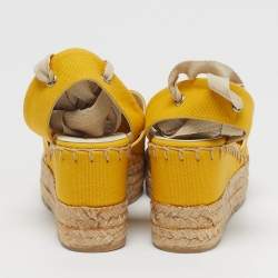 مملوكة مسبقًا Ralph Lauren Collection Size 36.5 Yellow Canvas Wedge Sandals