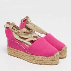 Pre Owned صندل رالف لورين كولكشن كعب روكي إسبادريل سيور متعاكسة جلد أبيض مقاس 40