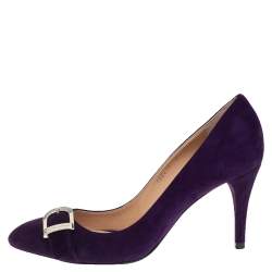 Pre Owned Ralph Lauren Purple Suede Buckle Embellished Pumps Size 38