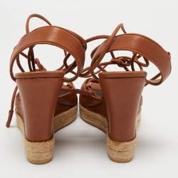 Pre Owned Ralph Lauren Brown Leather Wedge Sandals Size 39