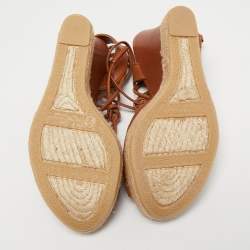 Pre Owned Ralph Lauren Brown Leather Wedge Sandals Size 39