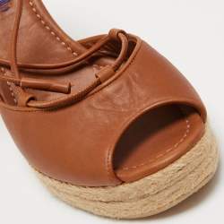 Pre Owned Ralph Lauren Brown Leather Wedge Sandals Size 39