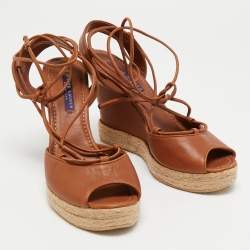 Pre Owned Ralph Lauren Brown Leather Wedge Sandals Size 39