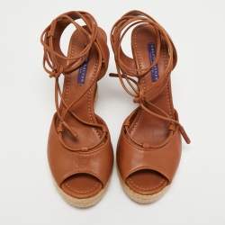 Pre Owned Ralph Lauren Brown Leather Wedge Sandals Size 39