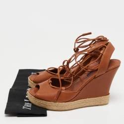 Pre Owned Ralph Lauren Brown Leather Wedge Sandals Size 39