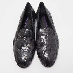 Pre Owned Ralph Lauren Collection Black Sequins Slip On Smoking Slipper Size 40