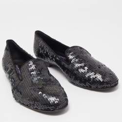 Pre Owned Ralph Lauren Collection Black Sequins Slip On Smoking Slipper Size 40