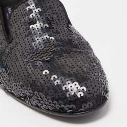 Pre Owned Ralph Lauren Collection Black Sequins Slip On Smoking Slipper Size 40