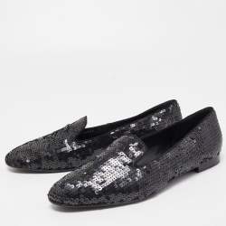 Pre Owned Ralph Lauren Collection Black Sequins Slip On Smoking Slipper Size 40