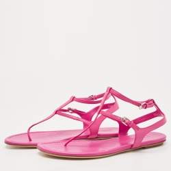 Pre Owned Ralph Lauren Collection Pink Leather Ankle Strap Thong Flat Sandals Size 40
