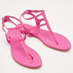 Pre Owned Ralph Lauren Collection Pink Leather Ankle Strap Thong Flat Sandals Size 40