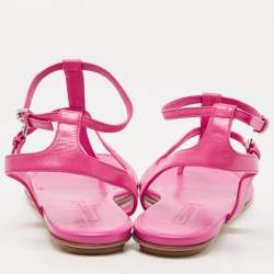 Pre Owned Ralph Lauren Collection Pink Leather Ankle Strap Thong Flat Sandals Size 40