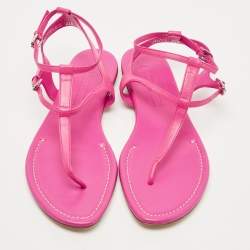 Pre Owned Ralph Lauren Collection Pink Leather Ankle Strap Thong Flat Sandals Size 40