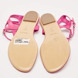 Pre Owned Ralph Lauren Collection Pink Leather Ankle Strap Thong Flat Sandals Size 40