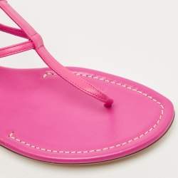 Pre Owned Ralph Lauren Collection Pink Leather Ankle Strap Thong Flat Sandals Size 40
