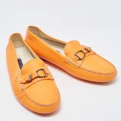 Pre Owned Ralph Lauren Collection Orange Leather Slip On Loafers Size 40.5