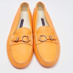 Pre Owned Ralph Lauren Collection Orange Leather Slip On Loafers Size 40.5