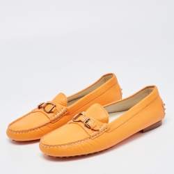 Pre Owned Ralph Lauren Collection Orange Leather Slip On Loafers Size 40.5