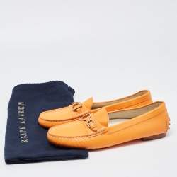 Pre Owned Ralph Lauren Collection Orange Leather Slip On Loafers Size 40.5