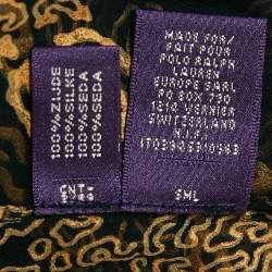 Pre Owned Ralph Lauren Collection Navy Blue/Gold Print Silk Ruffled Sheer Shirt M