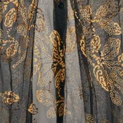 Pre Owned Ralph Lauren Collection Navy Blue/Gold Print Silk Ruffled Sheer Shirt M