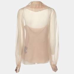 Pre Owned Ralph Lauren Collection Beige Silk Ruffled Detail Top S