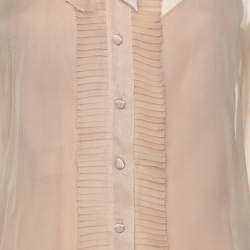 Pre Owned Ralph Lauren Collection Beige Silk Ruffled Detail Top S