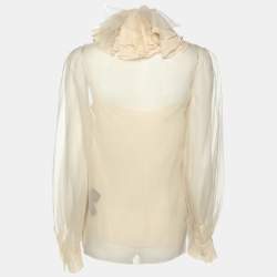Ralph Lauren Collection Beige Chiffon Ruffled Trim Tops S