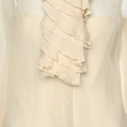 Ralph Lauren Collection Beige Chiffon Ruffled Trim Tops S