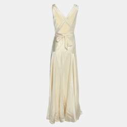 Pre Owned Ralph Lauren Collection Cream Silk Wrap V-Neck Maxi Dress M