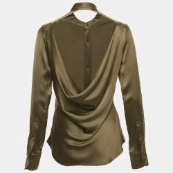 Pre Owned Ralph Lauren Collection Olive Green Satin Back Open Shirt S